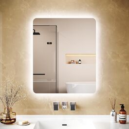 Дзеркало для ванної кімнати з підсвічуванням 60x50 см, LED, 6400K, біле світло, вертикальне/горизонтальне кріплення