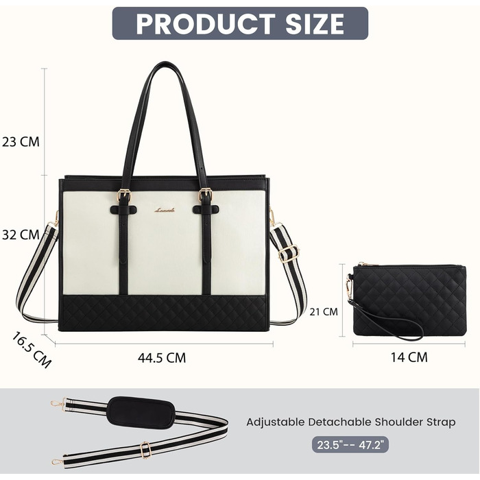 Сумка для ноутбука LOVEVOOK жіноча, сумка-шопер для роботи, університету, офісу, 17.3 дюйми (чорно-біла)