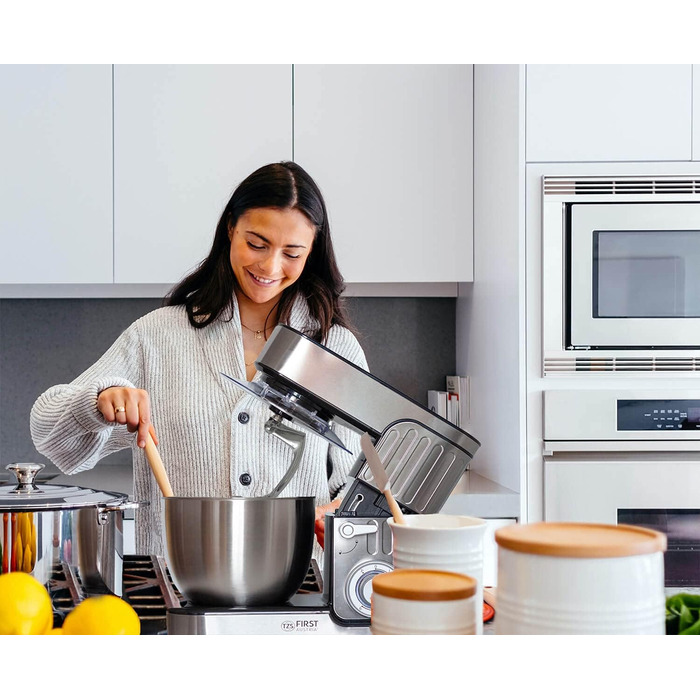 Кухонна машина TZS First Austria Profi Küchenmaschine 1300 Вт, 5 л, 6 швидкостей, з функцією замішування тіста, стаціонарна, нержавіюча сталь