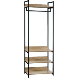 WOLTU Clothes Rack with Shelf, Open Wardrobe with Shoe Shelf, Coat Rack for Bedroom, Wood and Steel (Light Oak + Black)