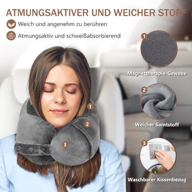 Подушка для шиї в літак, доросла, з піною Memory Foam, регульована, з вушкою та маскою для сну, чорна (сіра)