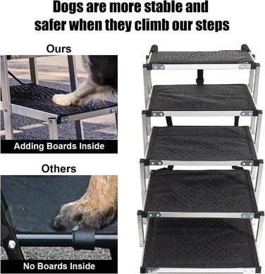 Foldable Dog Ramp for Cars - 5 Step Pet Stairs for Small, Medium, Large Dogs - Up to 70kg Capacity