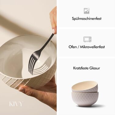 KIVY Cereal Bowl Set - 6 x 850ml - Large Bowls, Soups & Porridge - Soup Bowls - Bowls - Cereal Bowls - Soup Bowls - Bowl Set - Cereal Bowl Ceramic (Cream White, Bowls)
