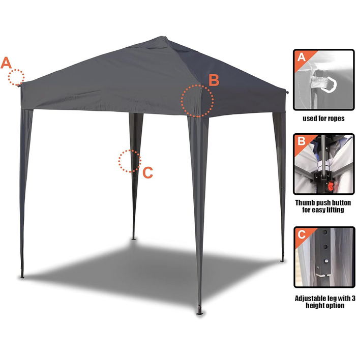 3x3 Pavilion WATERPROOF, Waterproof Folding Pavilion, Party Tent Quick Setup Garden Pavilion Pop Up Tent Sun Protection Steel Frame (Gray, 3x3 m without side walls)