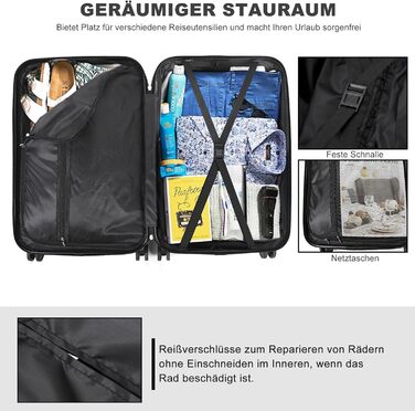 Великий валіза з ABS-пластику, Trolley, валіза для подорожей з 4 колесами (360°), кодовий замок з 3 цифрами та телескопічний ручка з алюмінію (XL – 95л) (Хмарно-блакитний, валіза L)