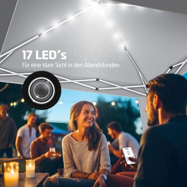 KESSER® Gazebo Folding Gazebo 3x3m with LED Lighting | Pop-Up Garden Gazebo Adjustable Height Stable Waterproof Winterproof | Party Tent Event Tent UV Protection 50+ incl. Remote Control & Bag Light Grey