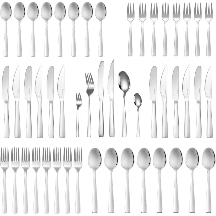 Stainless Steel Cutlery Set 12 Persons Essential with Steak Knives (72-Piece) - Dishwasher Safe, Silver Cutlery, Cutlery Set, Dining Cutlery, Cutlery Set 12 Persons - Table Cutlery for Home/Party