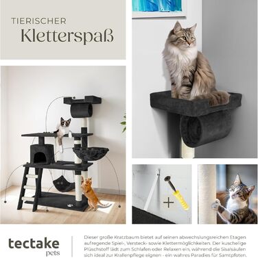 Кігтеточка Tectake для котів з будиночком, гамаком, сходами та іграшками, 141 см, чорна