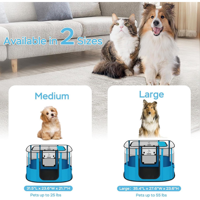 Летячий вольєр для собак, котів та кроликів, розмір M, 80x50x55 см (Синій). З водонепроникним дном, складаний, з дихаючої сітки.