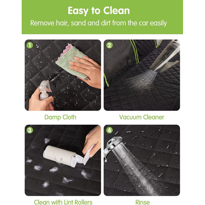 Автомобільний чохол на сидіння для собак NZONPET 4-в-1, 100% водонепроникний, стійкий до подряпин, гамак з великим сітковим вікном, довговічний, неслизький, захист заднього сидіння для тварин, підходить для авто, вантажівок, SUV, стандарт, зелений