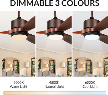 Стеляний вентилятор Reiga з дерев'яною обшивкою, 165 см, великий, DC-двигун, керування пультом та Smart Home, 6 швидкостей, колір дерево, для внутрішнього/зовнішнього використання, з підсвічуванням