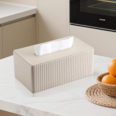 KINGFOM Скляниця для серветок прямокутна, з PU шкіри, бежева - для вітальні, ванної кімнати та офісу