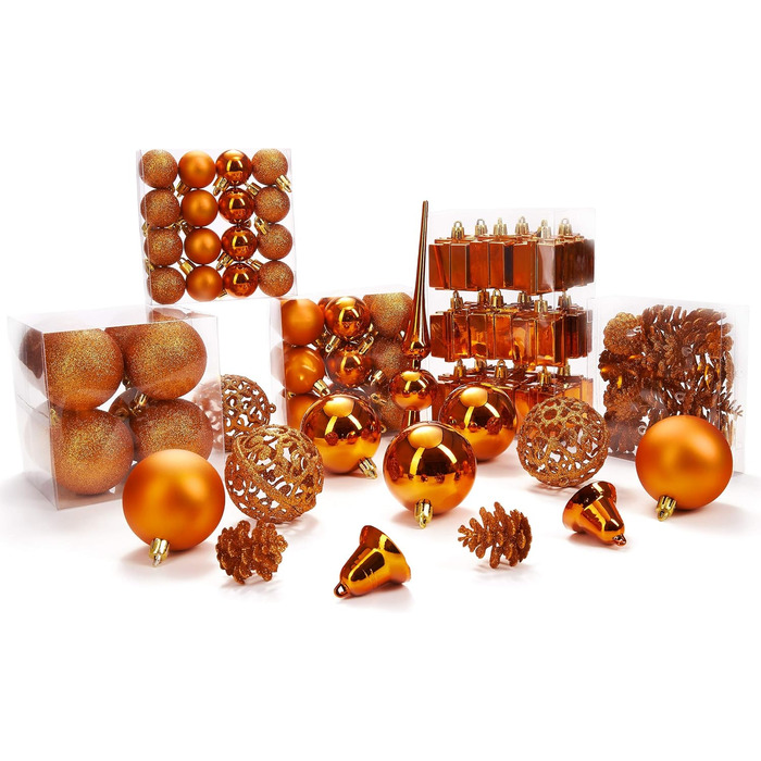 Набір прикрас для ялинки BRUBAKER 101 шт. з верхівкою, кремово-білий, помаранчевий