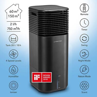 Охолоджувач повітря Trotec PAE 50: 4-в-1 – кондиціонер, вентилятор, очищувач повітря, зволожувач, 20 л бак, 4 швидкості, таймер, іонізатор