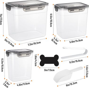 Набір контейнерів для корму для собак ZooZoo (3 шт.) з герметичними кришками, BPA-free, для сухого корму, великі, середні, малі, з лопатками, етикетками, пінцетом та маркером