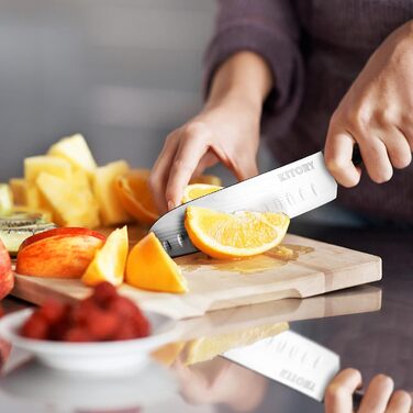 Ніж Santoku Kitory 17 см, кухонний ніж для нарізки, ергономічна ручка, подарункова коробка та захист леза