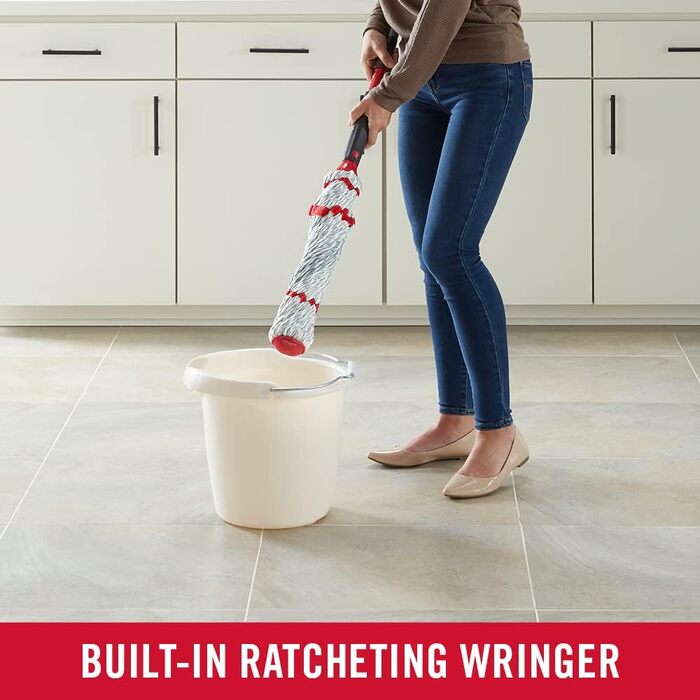 Rubbermaid Microfiber Twist Mop and 2 Refill Sets, Red, Integrated Wringer, Machine Washable and Reusable, Lightweight, Cleans Hard-to-Reach Areas, for