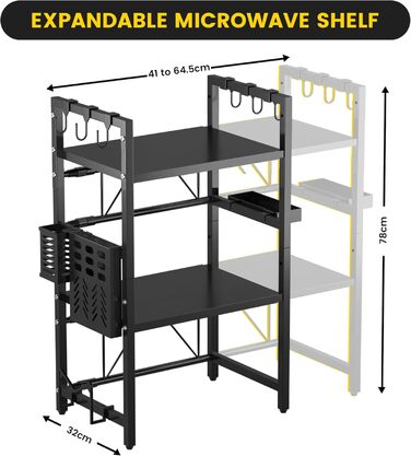 Висувна підставка для мікрохвильової печі на 3 яруси – 2 полиці, органайзер для кухонного столу – стійка для аірфрая, тостера та кавоварки
