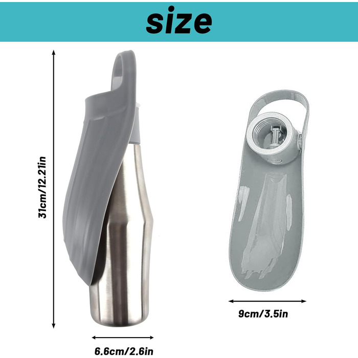 Водяна пляшка для собак ZoneYan 750 мл з нержавіючої сталі, портативна, витокозахисна, для подорожей, парків, кемпінгу, походів (сіра)