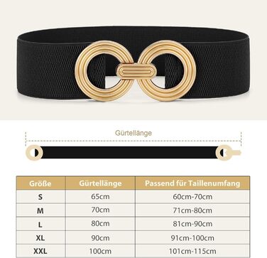 Жіночий широкий еластичний пояс JasGood з золотою пряжкою, чорний, L (81-90 см)