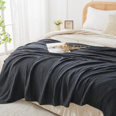 Плед EMME з 100% мусліну: м'який, дихаючий, великий, для дорослих, універсальний, бежевий (150 x 200 см)