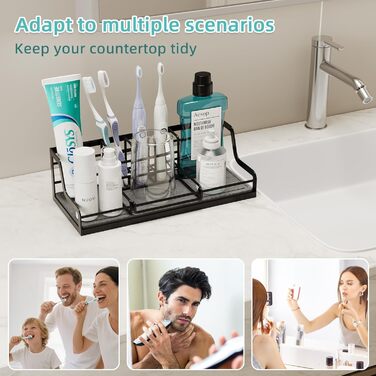 Тримач для зубних щіток у ванну кімнату, органайзер на 6 слотів, швидковисихаючий, для електричної зубної щітки, з абсорбуючим гелем, чорний