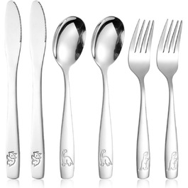 Набір дитячого столового приладдя з нержавіючої сталі (6 шт.) - 2 виделки, 2 ножі, 2 ложки. З гравіюванням, від 3 років.