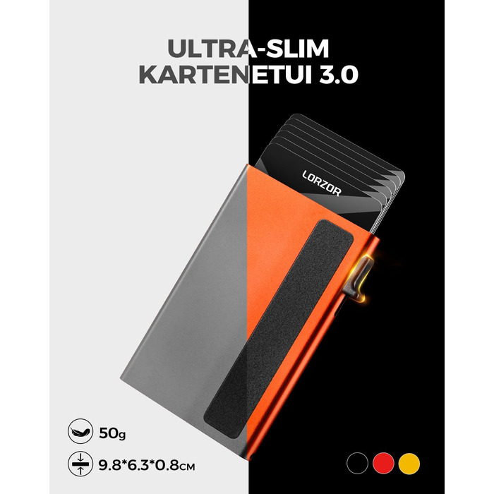 Чоловіче картхолдер LORZOR з магнітною застібкою, RFID захистом, відділенням для монет, на 10 карт, оранжевий