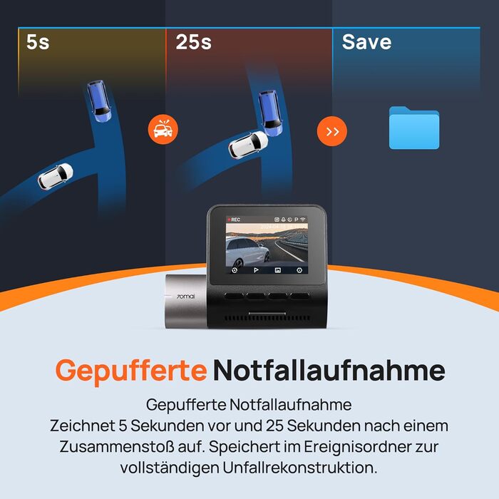 Відеореєстратор 70mai Dashcam A510 (передній+задній) 2.7K+1080P STARVIS, HDR, GPS, ADAS, 4G LTE, паркувальний режим, керування через додаток, 64GB SD карта