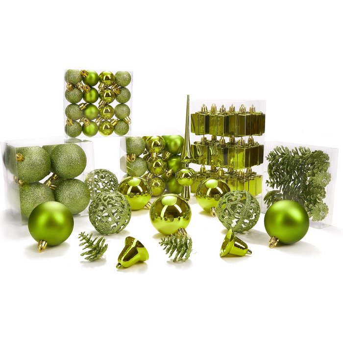 Набір прикрас для ялинки BRUBAKER 101 шт. з верхівкою, кремово-білий, зелений