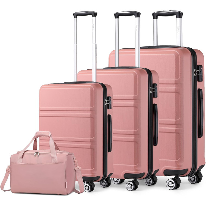 Набір валіз KONO 55 см: 2 валізи, ручна валіза з роликами, набір валіз, сумка для Ryanair, кремово-білий (рожеве золото, 4 валізи)