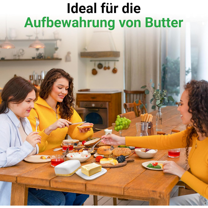HAS Butterdose Ceramic, white for 250g butter, butter dish and butter bell with a very high-quality gold-rimmed design - butter box and butter crock, butter container for storage, dishwasher safe