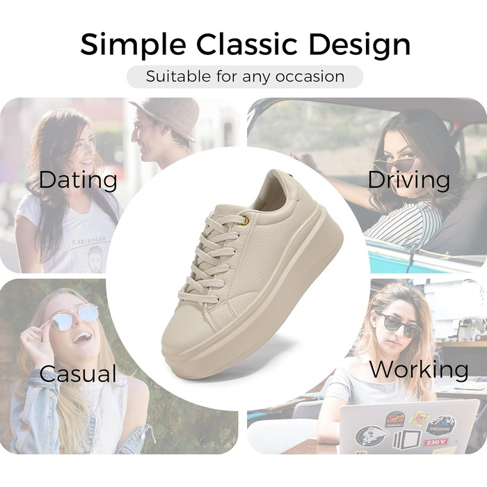 Жіночі кросівки на платформі LUCKY STEP, стильні кеди, класичні повсякденні туфлі, штучна шкіра, зручне взуття на кожен день (Бежевий, 37 EU)