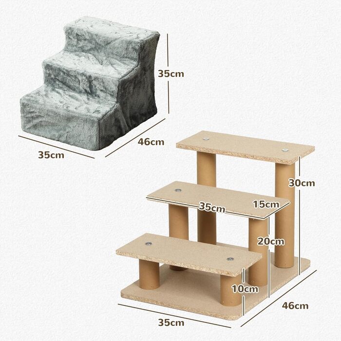 PawHut 4-Step Dog Stairs, 35 cm Cat Stairs for Bed and Sofa, Pet Stairs for Dogs and Cats up to 5 kg, Plush Appearance, (46L x 35W x 35H cm, Light Gray)