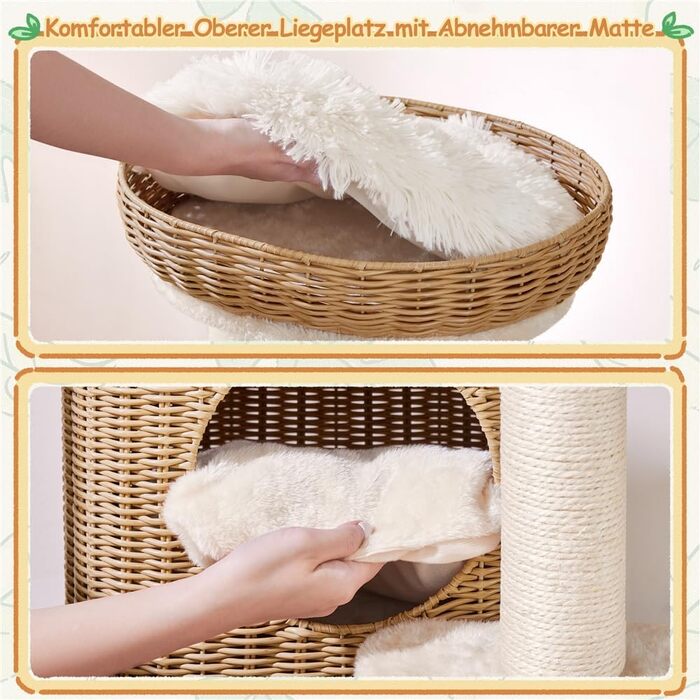 Дерево для котів Yaheetech з ротангу, 91 см, для великих котів до 10 кг, з печерею та платформами, бежевий