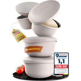 LOEWERK Pizza Ball Box with Lid – 4-Piece Set – Breathable Dough Box for Perfect Pizza Dough - Space-Saving Silicone Pizza Dough Box with Lid, Pizza Box, Pizza Ballenbox, Proofing Box – Olive/Gray (4 Pieces gray)