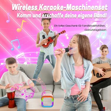 Караоке машина для дітей 3-12 років Dislocati з 2 мікрофонами Bluetooth, рожева. Портативна музична іграшка зі світлодіодами для вечірок