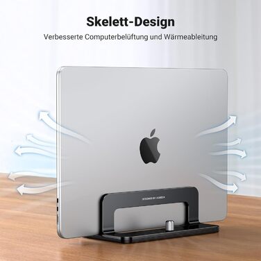 Підставка для ноутбука UGREEN з алюмінію, 3 слоти | Вертикальна підставка для MacBook, iPad, Huawei, Surface, Dell, HP | Чорний