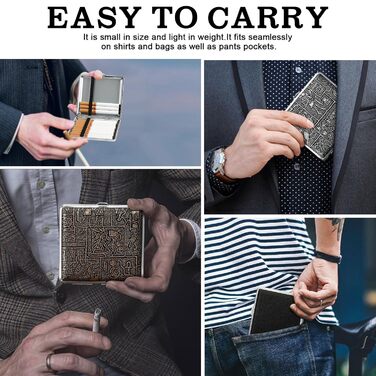 Чохол для сигарет зі шкіри та металу на 20 сигарет, нержавіюча сталь, 10 x 10 x 2 см