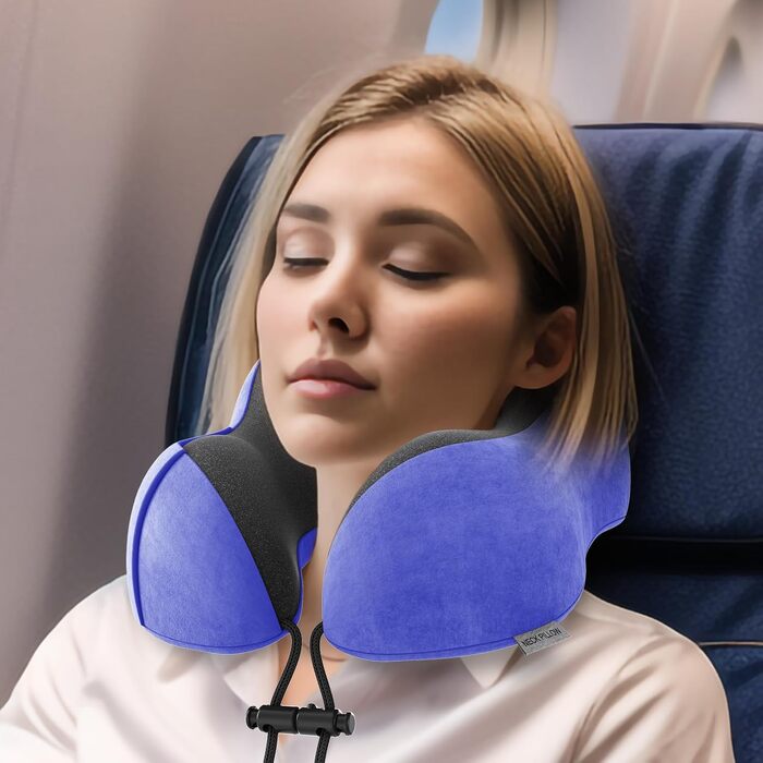 Подушка для шиї у подорожах: 100% Memory Foam, для автомобіля, літака, поїзда, офісу та дому (Морська синя)