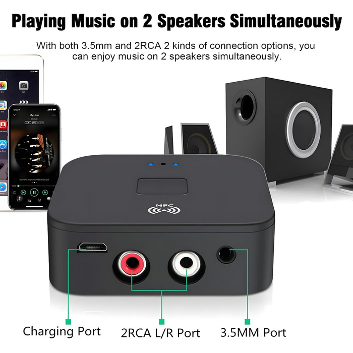 Bluetooth 5.0 Аудіоприймач: NFC, HiFi, Aux, RCA, USB. Підтримка для TV, авто, стереосистеми