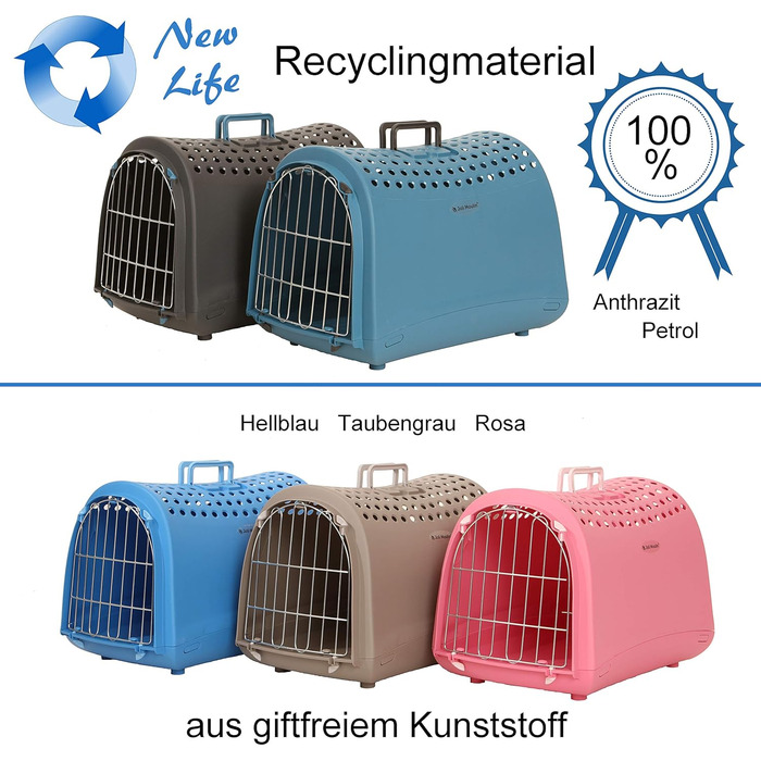 Транспортна переноска для котів та кошенят 40x50 см, антрацит New Life | екологічна переноска з 100% переробленого пластику