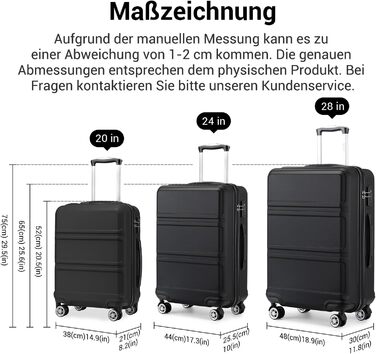 Чемодан-валіза KONO з ABS+PC: міцний, з TSA-замком та 4 колесами (52 см, чорний)