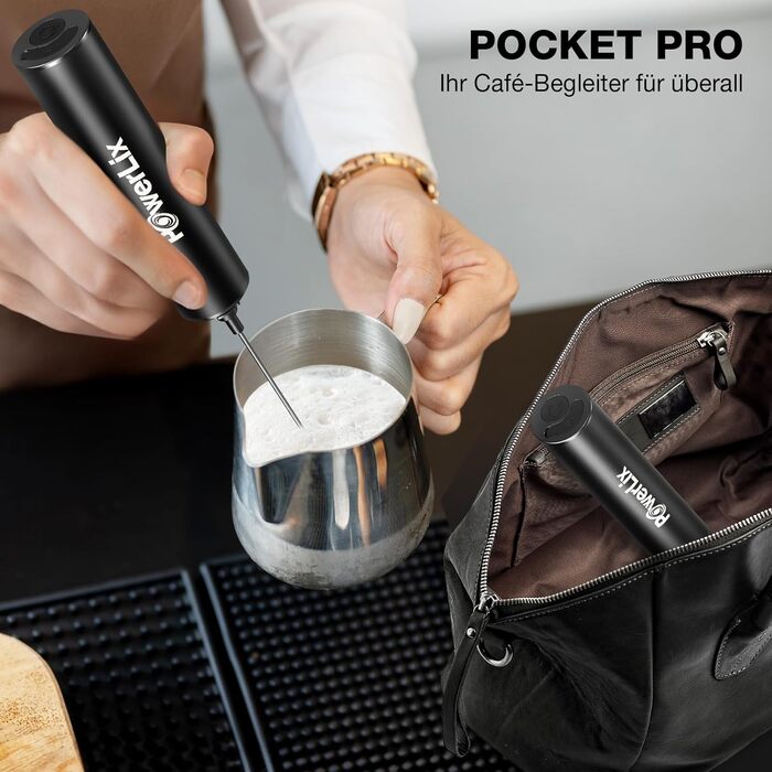 Електричний спінювач молока POWERLIX Pro 3-в-1: ручний, USB-C, 10 000 об/хв, для капучино, лате макіато, знімна насадка, чорний