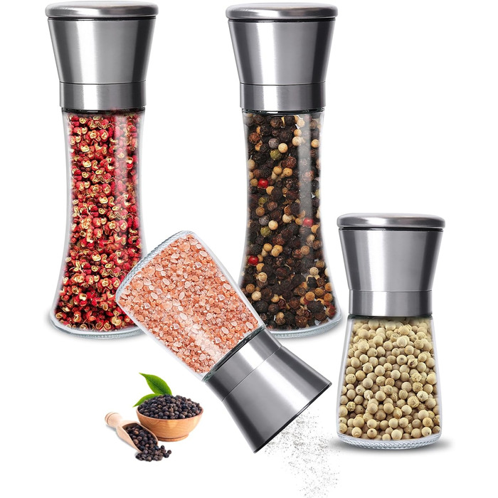 Набір меланець для солі та перцю (2 шт.) з регульованим керамічним млинком, 180 мл. Меланець для перцю, солі та чилі, ручний, для різних спецій.