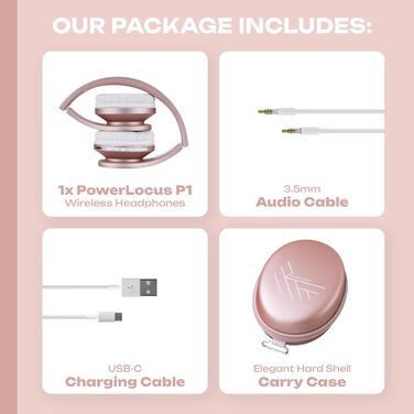 Бездротові навушники PowerLocus Over Ear Bluetooth з мікрофоном (Рожеве золото)