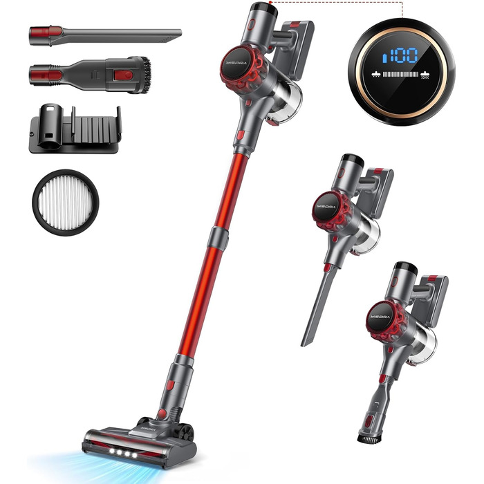 Бездротовий пилосос 40000Pa з акумулятором, 55 хв роботи, сенсорний екран та щітка Anti-Tangle, для твердих поверхонь, килимів, шерсті тварин