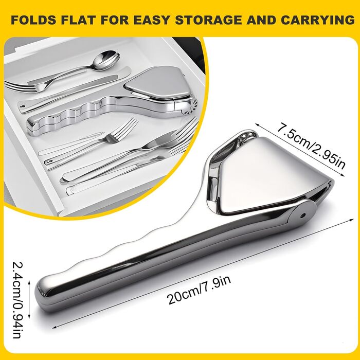 Прес для часнику та імбиру з нержавіючої сталі, велика чаша, стійкий до миття в посудомийній машині, 5 років гарантії