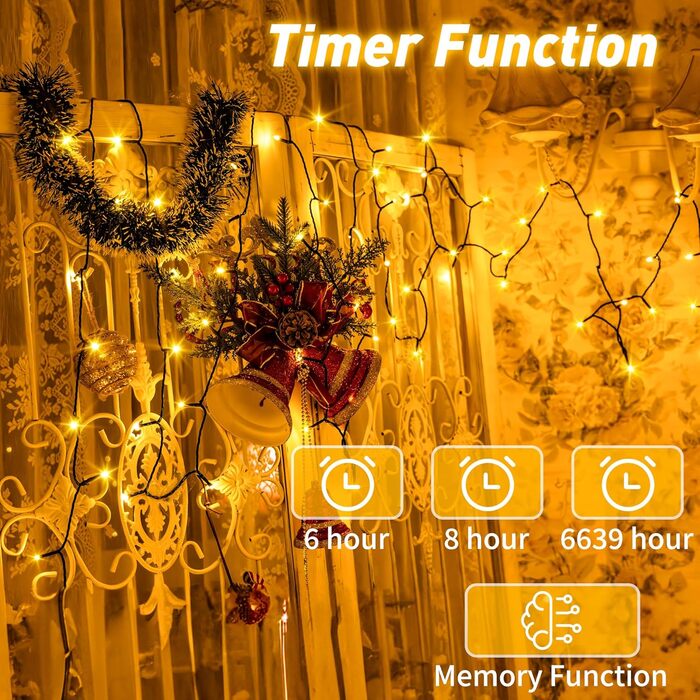 Гірлянда світлодіодна для прикраси ялинки та дому, 80м, 800 LED, вологостійка, з пультом, таймером, 8 режимів, тепле біле світло, для саду, вечірки, святкування Різдва