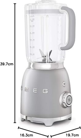 SMEG, BLF01SVEU 1.5 l Standmixer, 4 speed settings, 3 automatic programs, Detachable double blade, Transparent lid opening with dosing cap, Non-slip base, 800W, Silver